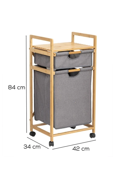 Dekorasyaa Bambu 2 Çekmeceli Çok Amaçlı Banyo Düzenleyici Çamaşır Sepeti Organizer - 3