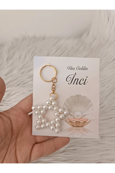 Doğrukan Hediyelik 10 adet krem renk incili yıldız anahtarlık yenidoğan doğum günü mevlüt hediyelikleri ürün görseli