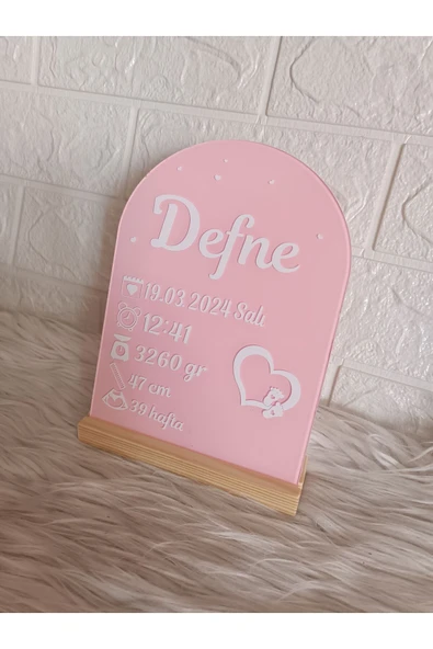 Doğrukan Hediyelik Ahşap standlı doğum bilgileri panosu pleksi yenidoğan hediyelik doğum hediyelik - Resim 3