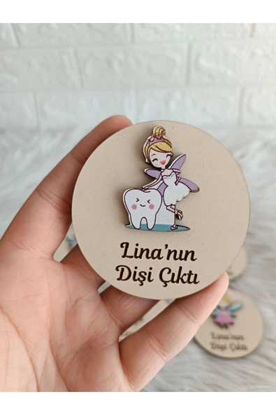 Doğrukan Hediyelik Diş tutan peri figürlü ahşap taban diş buğdayı partisi hediyelik yenidoğan magnet (10 adet) ürün görseli