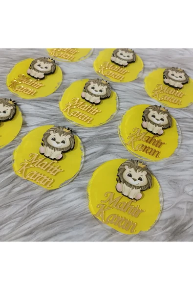 Doğrukan Hediyelik Oturan taçlı aslan figürlü pleksi yenidoğan doğum günü magnet hediyelik(10 adet) - Resim 2