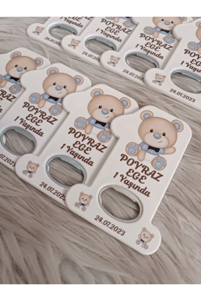 Doğrukan Hediyelik Krem ayıcıklı 1 rakamlı doğum günü açacak magnet hediyelik yenidoğan hediyelikleri(10 adet) - Resim 2