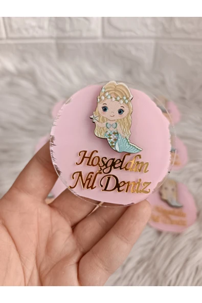 Doğrukan Hediyelik 10 adet sarı saçlı deniz kızı figürlü pleksi magnet yenidoğan doğum günü mevlüt hediyelikleri ürün görseli