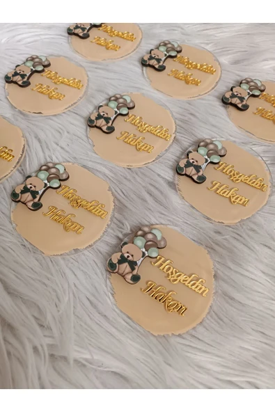 Doğrukan Hediyelik 15 adet kahverengi balonlu ayıcık figürlü yenidoğan doğum günü magnet hediyelik - 2