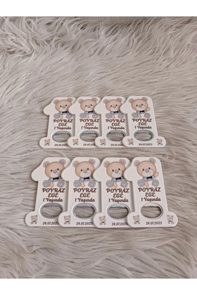 Doğrukan Hediyelik Krem ayıcıklı 1 rakamlı doğum günü açacak magnet hediyelik yenidoğan hediyelikleri(10 adet) - Resim 3