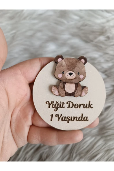 Doğrukan Hediyelik Oturan ayıcıklı ahşap yenidoğan doğum günü magnet hediyelik (10 adet) ürün görseli