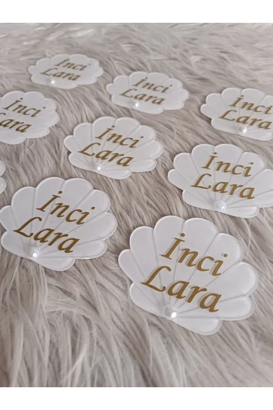 Doğrukan Hediyelik 10 adet pleksi istiridye pleksi folyo yazılı incili yenidoğan doğum günü hediyelikleri - Resim 2