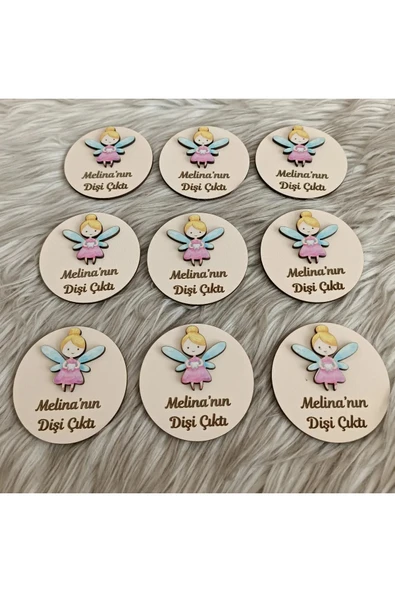 Doğrukan Hediyelik Diş Perisi Diş Buğdayı Yenidoğan Doğum Günü Hediyelikleri Ahşap Figürlü Magnet 10 Adet - Resim 3