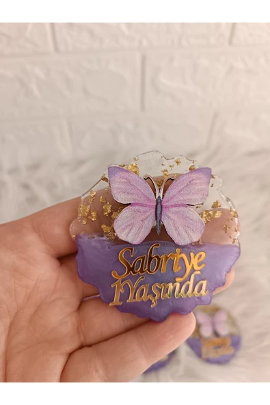 Doğrukan Hediyelik 10 adet lila epoksi kelebek figürlü yenidoğan doğum günü mevlüt hediyelikleri ürün görseli