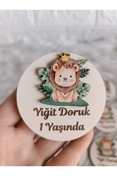 Doğrukan Hediyelik 15 adet ahşap tabanlı aslan figürlü yenidoğan doğum günü magnet hediyelik ürün görseli