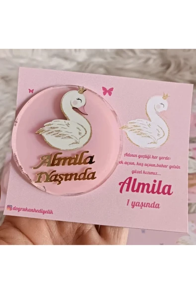 Doğrukan Hediyelik Kuğu figürlü kartlı jelatinli Yenidoğan doğum günü Pleksi magnet hediyelik(10 adet) - Resim 2