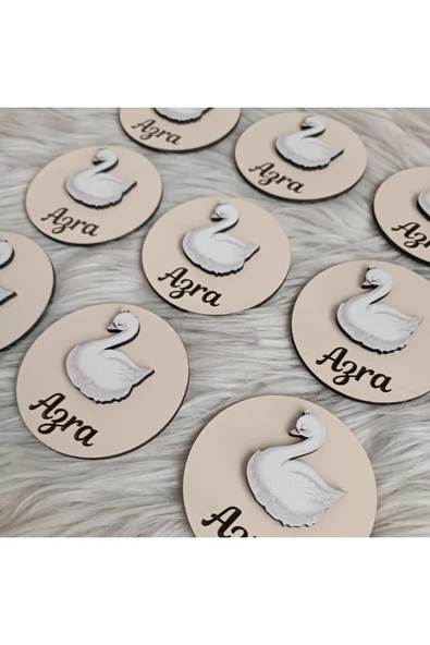 Doğrukan Hediyelik 10 adet kuğu figürlü ahşap magnet yenidoğan doğum günü mevlüt hediyelikleri - Resim 2