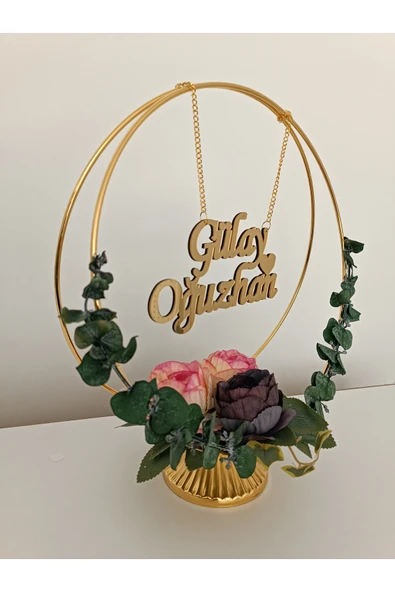 Doğrukan Hediyelik Çember gold çiçekli masa isimliği söz, nişan, nikah,kına , düğün masa isimlik hedihelik - 2