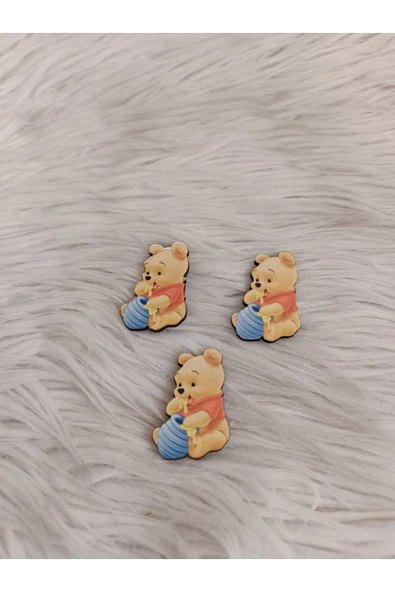 Doğrukan Hediyelik 25 adet oturan winnie the Pooh 4 cm UV baskılı ahşap figür süslemelere uygun - Resim 2