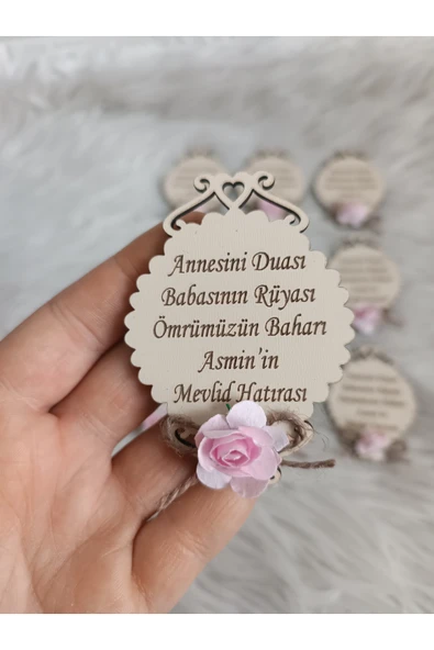 Doğrukan Hediyelik 20 adet ahşap yenidoğan doğum günü mevlüt magnet çiçekli dualı ürün görseli