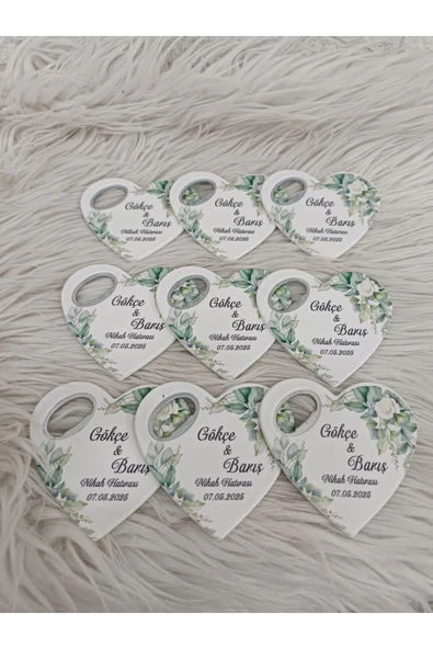 Doğrukan Hediyelik 20 adet kalp açacak yeşillikli magnet nikah, nişan, söz magnet hediyelik - 3