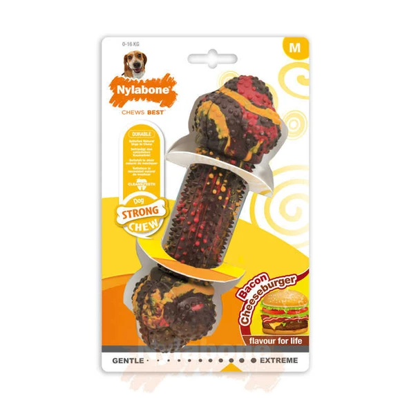 833215-Nylabone Domuz Pastırması ve Cheeseburger Aromalı Köpek Çiğneme Kemiği M 18 Cm ürün görseli 1