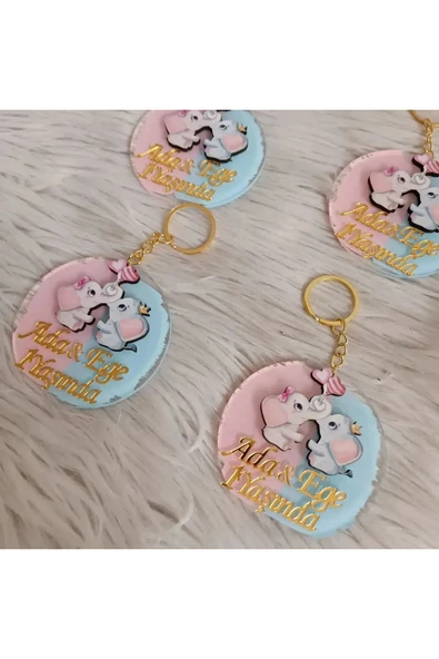 Doğrukan Hediyelik İkiz Bebek İçin Pleksi Anahtarlık Hediyelik Yenidoğan Doğum Günü Mevlüt Hatırası (10 adet) - Resim 2