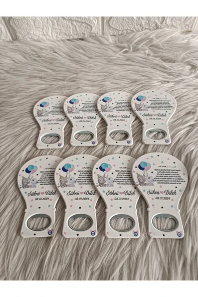 Doğrukan Hediyelik 50 adet Ayetel Kürsi filli ikiz bebek balon açacak magnet yenidoğan doğum günü mevlüt hediyelikleri - Resim 3