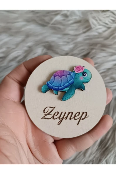 Doğrukan Hediyelik Su Kaplumbağa Figürlü Yenidoğan Doğum Günü Ahşap Taban Hediyelik Magnet(10 ADET) ürün görseli