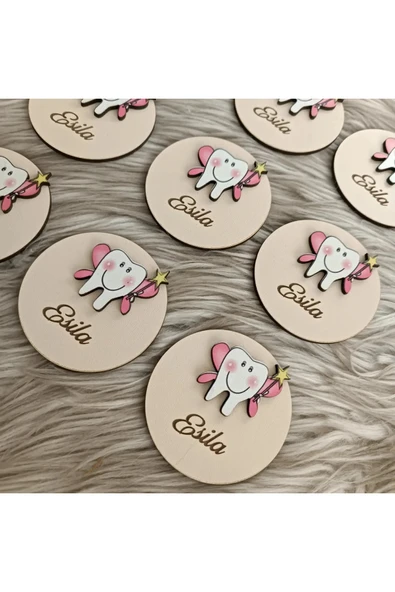 Doğrukan Hediyelik Diş Buğdayı Diş Partisi Yenidoğan Doğum Günü Hediyelikleri Ahşap Taban Hediyelik Magnet(10 ADET) - 2