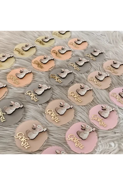 Doğrukan Hediyelik Rengarenk tavşan figürlü Pleksi Yenidoğan doğum günü magnet hediyelik (10 adet) - Resim 2