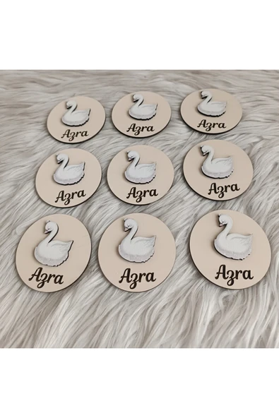 Doğrukan Hediyelik 10 adet kuğu figürlü ahşap magnet yenidoğan doğum günü mevlüt hediyelikleri - Resim 3