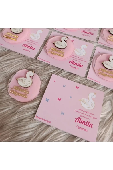 Doğrukan Hediyelik Kuğu figürlü kartlı jelatinli Yenidoğan doğum günü Pleksi magnet hediyelik(10 adet) - Resim 3