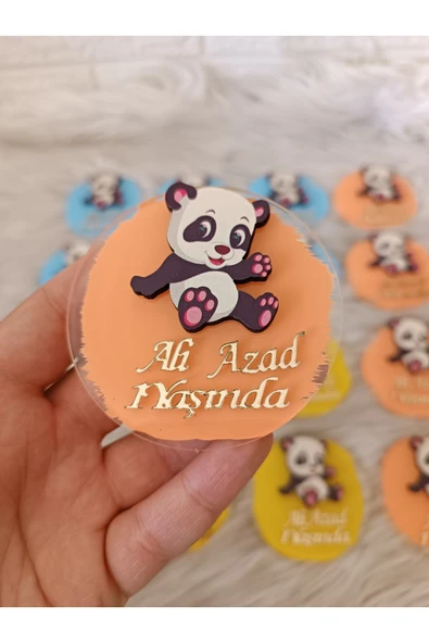 Doğrukan Hediyelik Panda figürlü pleksi yenidoğan doğum günü magnet hediyelik(10 adet) - Resim 3