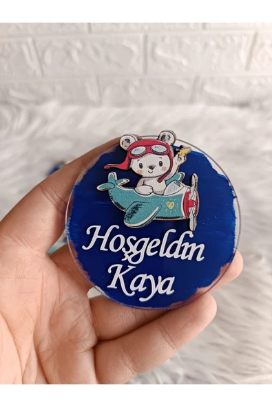 Doğrukan Hediyelik 10 adet uçakta ayıcıklı pleksi magnet hediyelik yenidoğan doğum günü mevlüt hediyelikleri - Resim 3