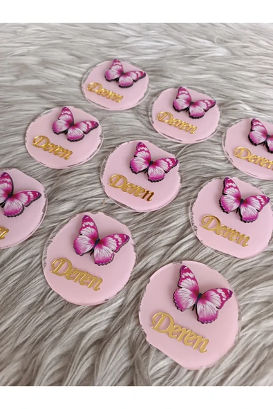 Doğrukan Hediyelik Fuşya kelebek figürlü pleksi yenidoğan doğum günü magnet hediyelik(10 adet) - Resim 2