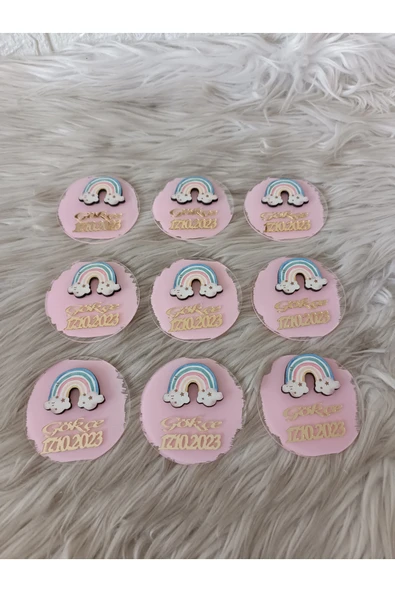 Doğrukan Hediyelik Pastel renk gökkuşağı yenidoğan doğum günü pleksi magnet hediyelik(10 adet) - Resim 2