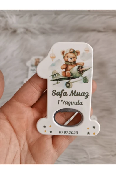 Doğrukan Hediyelik Uçakta ayıcık yeşil renkte 1 rakam açacak yenidoğan doğum günü mevlüt magnet hediyelikleri(10 adet) ürün görseli