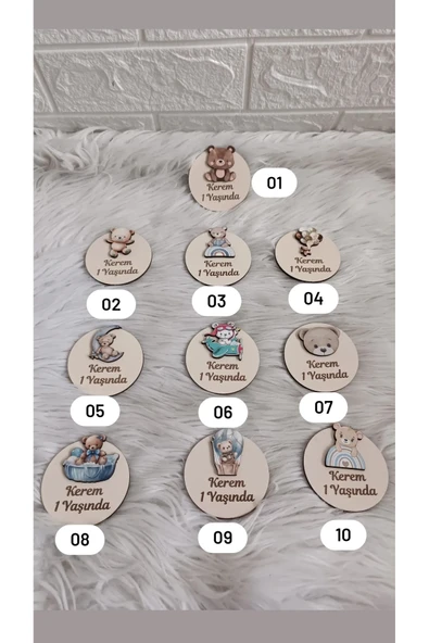Doğrukan Hediyelik 10 adet ayıcık figürlü ahşap taban yenidoğan doğum günü mevlüt magnet hediyelik (figür seçilebilir) ürün görseli