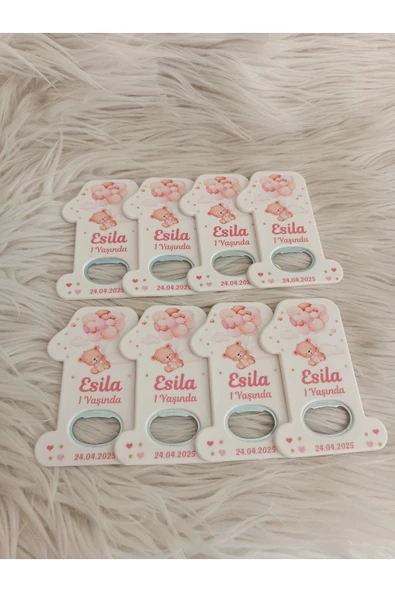 Doğrukan Hediyelik 25 adet pembe balonlu ayıcıklı 1 rakam açacak magnet yenidoğan doğum günü hediyelikleri - Resim 3