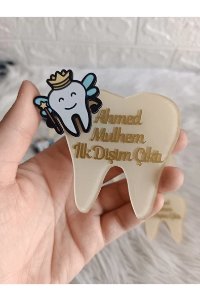 Doğrukan Hediyelik 10 adet krem tabanlı diş şeklinde pleksi figürlü diş buğdayı magnet hediyelik yenidoğan hediyesi ürün görseli