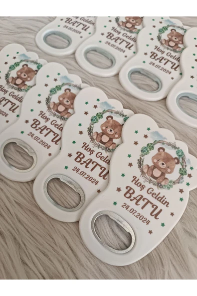 Doğrukan Hediyelik Yeşillikli ayıcık konseptli ayak açacak yenidoğan doğum günü mevlüt magnet hediyelik (25 adet) - Resim 2