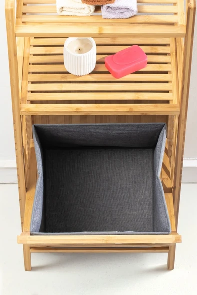 Dekorasyaa Bambu 2 Katlı Çok Amaçlı Banyo Düzenleyici Çamaşır Sepeti Organizer - Gri - 3