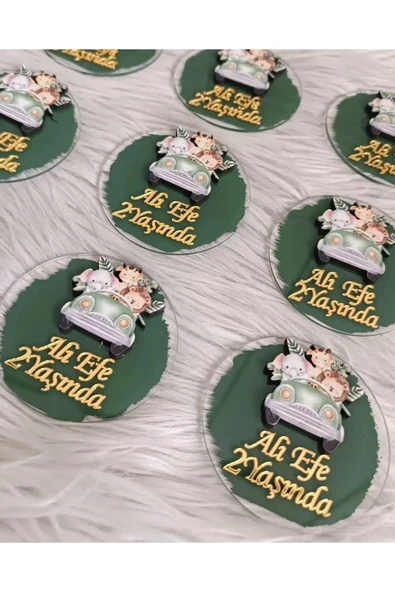 Doğrukan Hediyelik 3 hayvanlı safari konsept yenidoğan doğum günü mevlüt pleksi magnet hediyelik(10 adet) - Resim 2