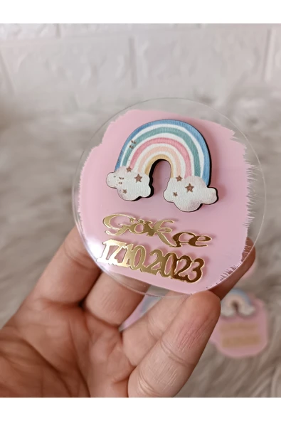Doğrukan Hediyelik Pastel renk gökkuşağı yenidoğan doğum günü pleksi magnet hediyelik(10 adet) - Resim 3