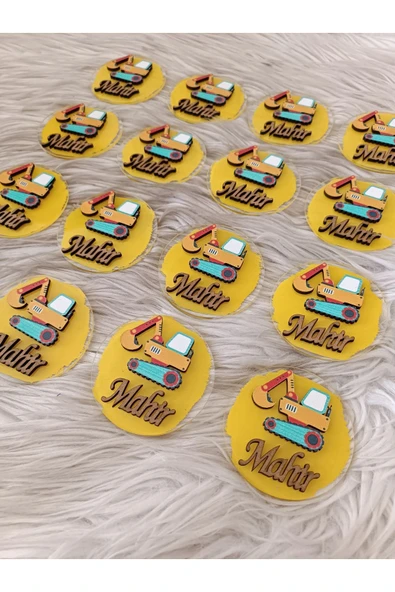 Doğrukan Hediyelik 10 Adet İş Makinesi Konsept Traktörlü Pleksi Figürlü Yenidoğan Doğum Günü Magnet Hediyelik - Resim 2