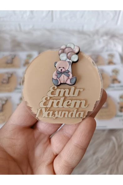 Doğrukan Hediyelik Balonlu ayıcık figürlü magnet hediyelik kartlı yenidoğan doğum günü(10 adet) - Resim 2