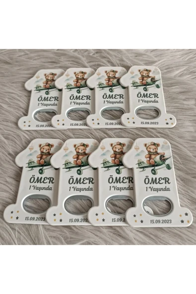 Doğrukan Hediyelik 25 adet yeşil uçakta ayıcık konsept 1 rakam açacak magnet hediyelik yenidoğan doğum günü hediyesi - Resim 3