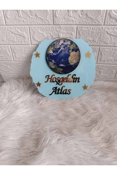 Doğrukan Hediyelik 30 cm Dünya figürlü bebek odası çocuk odası pleksi kapı süsü - Resim 2