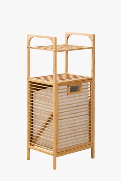 Dekorasyaa Bambu 2 Katlı Çok Amaçlı Banyo Düzenleyici Çamaşır Sepeti Organizer - Krem - 3
