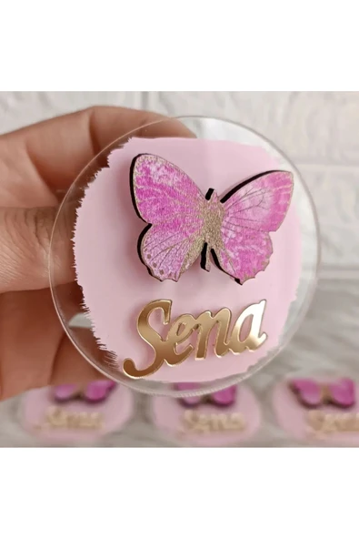 Doğrukan Hediyelik Pembe Kelebek Figürlü Yenidoğan Doğum Günü Hediyelik Magnet (10 adet) ürün görseli