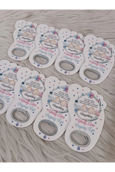 Doğrukan Hediyelik 25 adet ikiz bebekler için ayak açacak yenidoğan doğum günü mevlüt magnet hediyelik - Resim 2