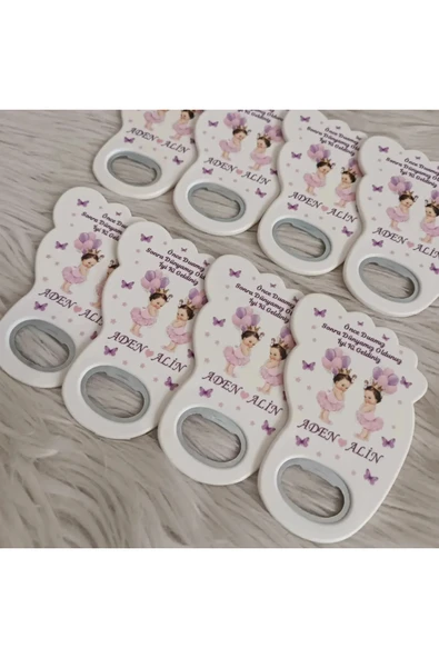 Doğrukan Hediyelik 25 adet ikiz kız bebek için yenidoğan doğum günü mevlüt magnet hediyelik ayak açacak - Resim 3