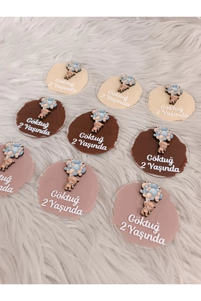 Doğrukan Hediyelik Mavi balon tutan ayıcıklı pleksi magnet yenidoğan doğum günü mevlüt magnet hediyelik 10 adet - Resim 4