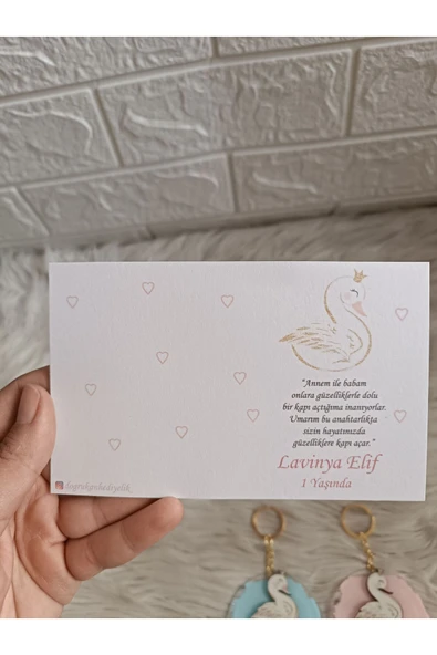 Doğrukan Hediyelik Kuğu konsept anahtarlık kartlı yenidoğan doğum günü hediyelikleri(10 adet) - Resim 3
